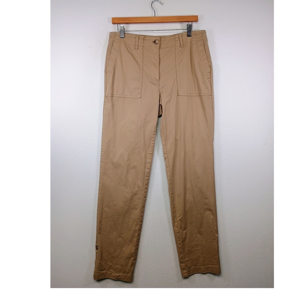 Minimalist Utility J.Jill Women 10 Tall Khaki Tan Pima Cotton Patch Pocket Pants